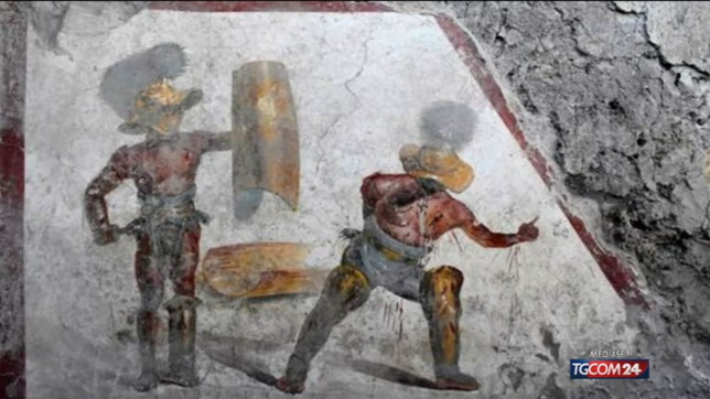 Pompei, scoperto affresco che raffigura due gladiatori in combattimento