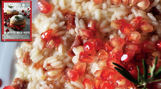 Risotto alla melagrana culatello e riduzione di vino rosè