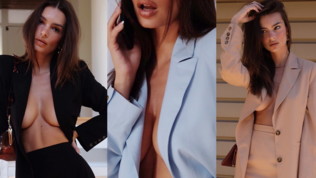 Emily Ratajkowski lancia i tailleur per far sbirciare il topless 