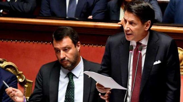 matteo salvini, giuseppe conte, facce, senato