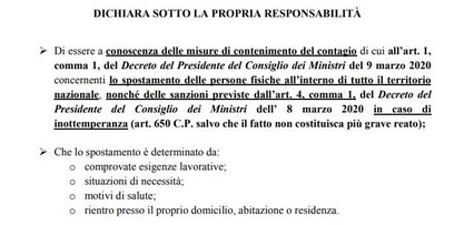 Coronavirus: l'autocertificazione da scaricare, stampare e compilare per potersi spostare