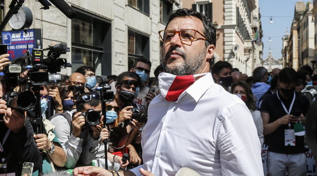 matteo salvini, corteo, centrodestra, roma