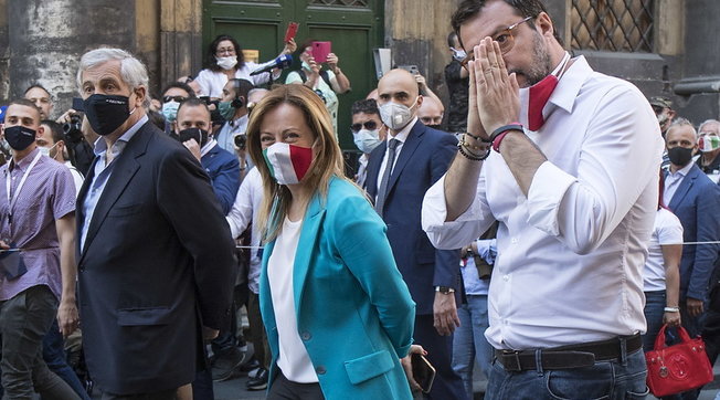 matteo salvini, corteo, centrodestra, roma
