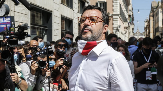 matteo salvini, corteo, centrodestra, roma