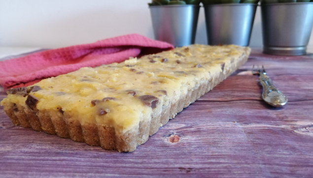 Cheesecake senza cottura con crema pasticcera e cioccolato al latte