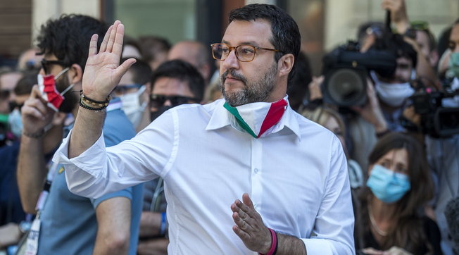 matteo salvini, corteo, centrodestra, roma