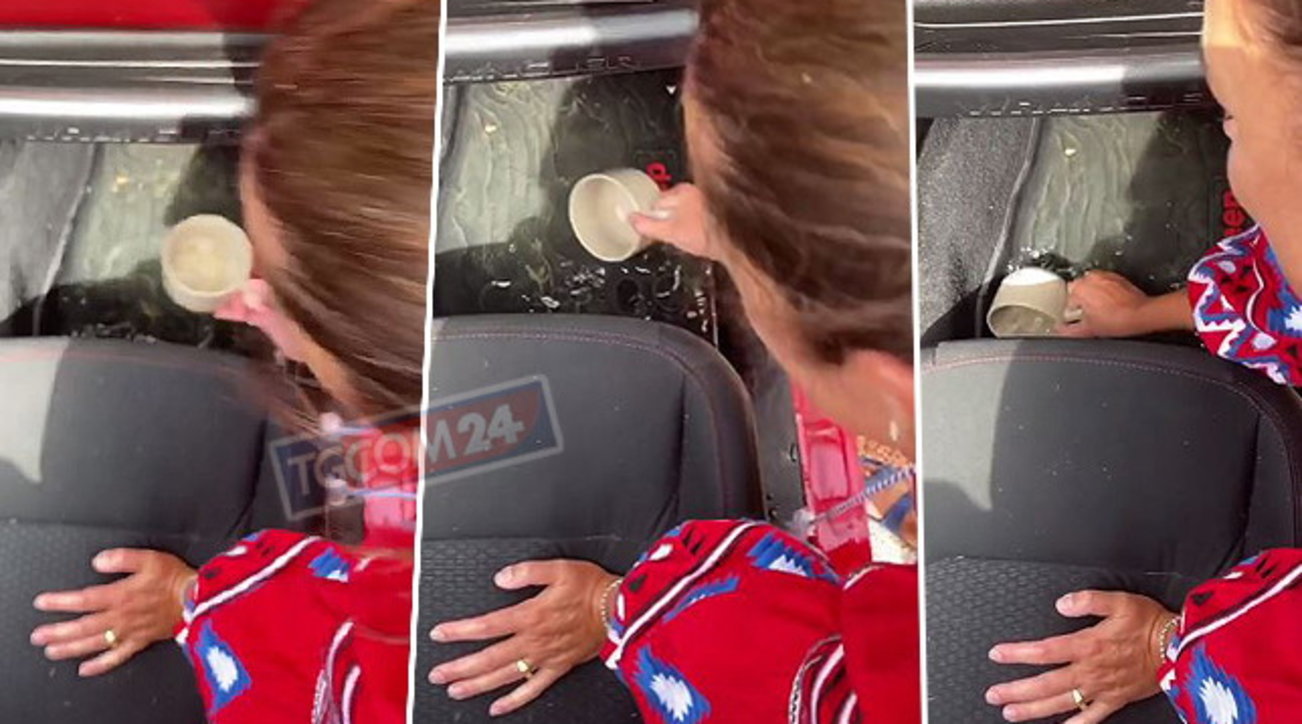 Alena Seredova svuota l'auto allagata con una tazza: "Che bello avere una cabrio!"