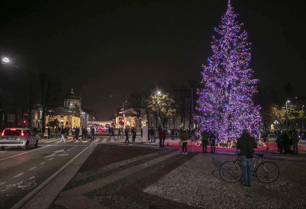 Natale, acceso in centro a Bergamo l'albero della speranza post-Covid