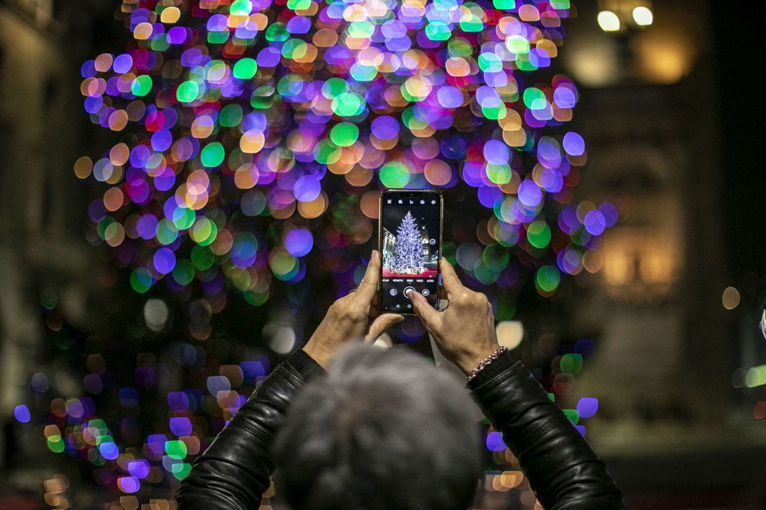 Natale, acceso in centro a Bergamo l'albero della speranza post-Covid