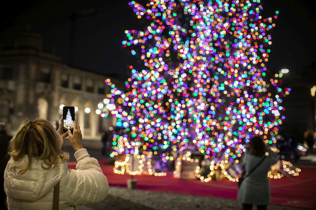 Natale, acceso in centro a Bergamo l'albero della speranza post-Covid