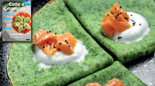 Crepes agli spinaci con salmone affumicato e créme fraiche