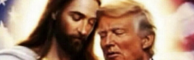 Anteprima: Donald Trump, la nuova immagine con l'aureola e abbracciato da Gesù: "Carta vincente di D…