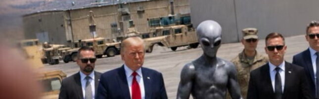 Anteprima: Donald Trump e l'alieno incatenato: l'ultima foto generata con l'ia pubblicata dal tycoon