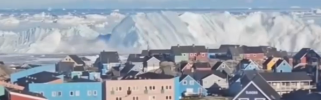 Il collasso e il capovolgimento di un enorme iceberg in Groenlandia