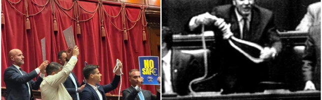 Proteste in Parlamento con un cappio sollevato in Aula