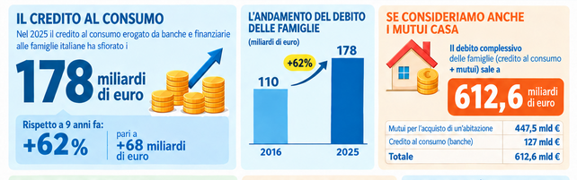 Gli italiani si indebitano sempre di più: quasi 7mila euro a famiglia (mutui esclusi)