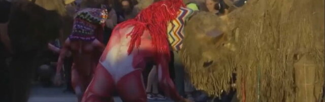 Anteprima: Mandria di 40 pupazzi di bisonte sfila per Manhattan per la "Buffalo March"